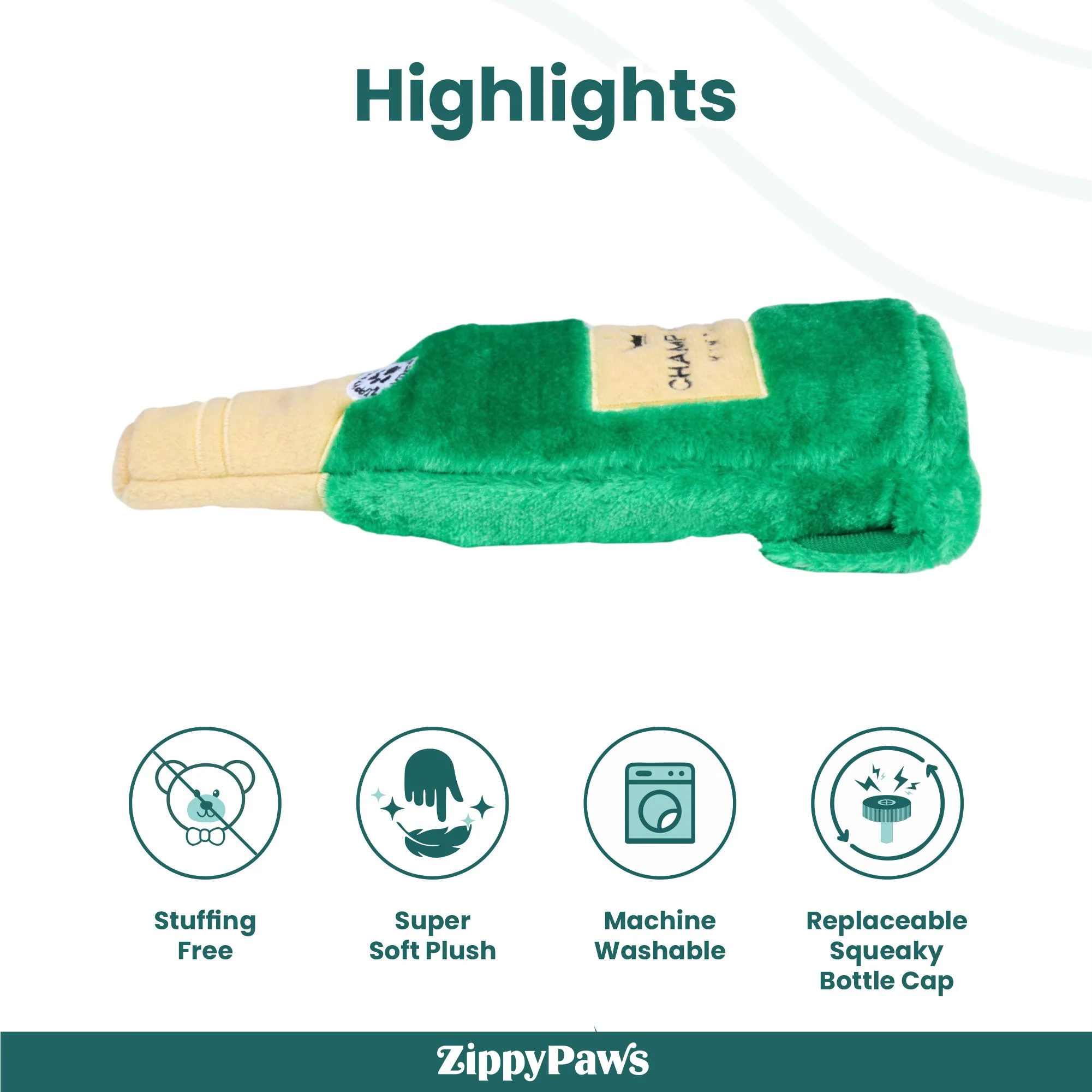 Zippy Paws Happy Hour Champagne Crusherz Plush Toy for Dogs - Image 5