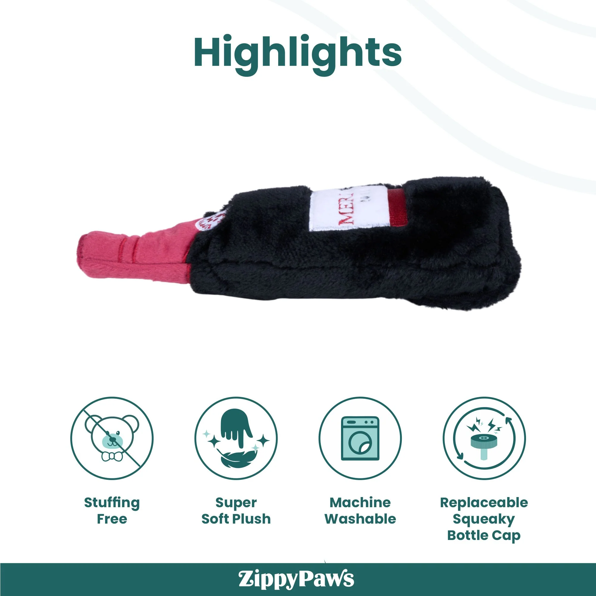Zippy Paws Happy Hour Red Wine Crusherz Plush Toy for Dogs - Image 5