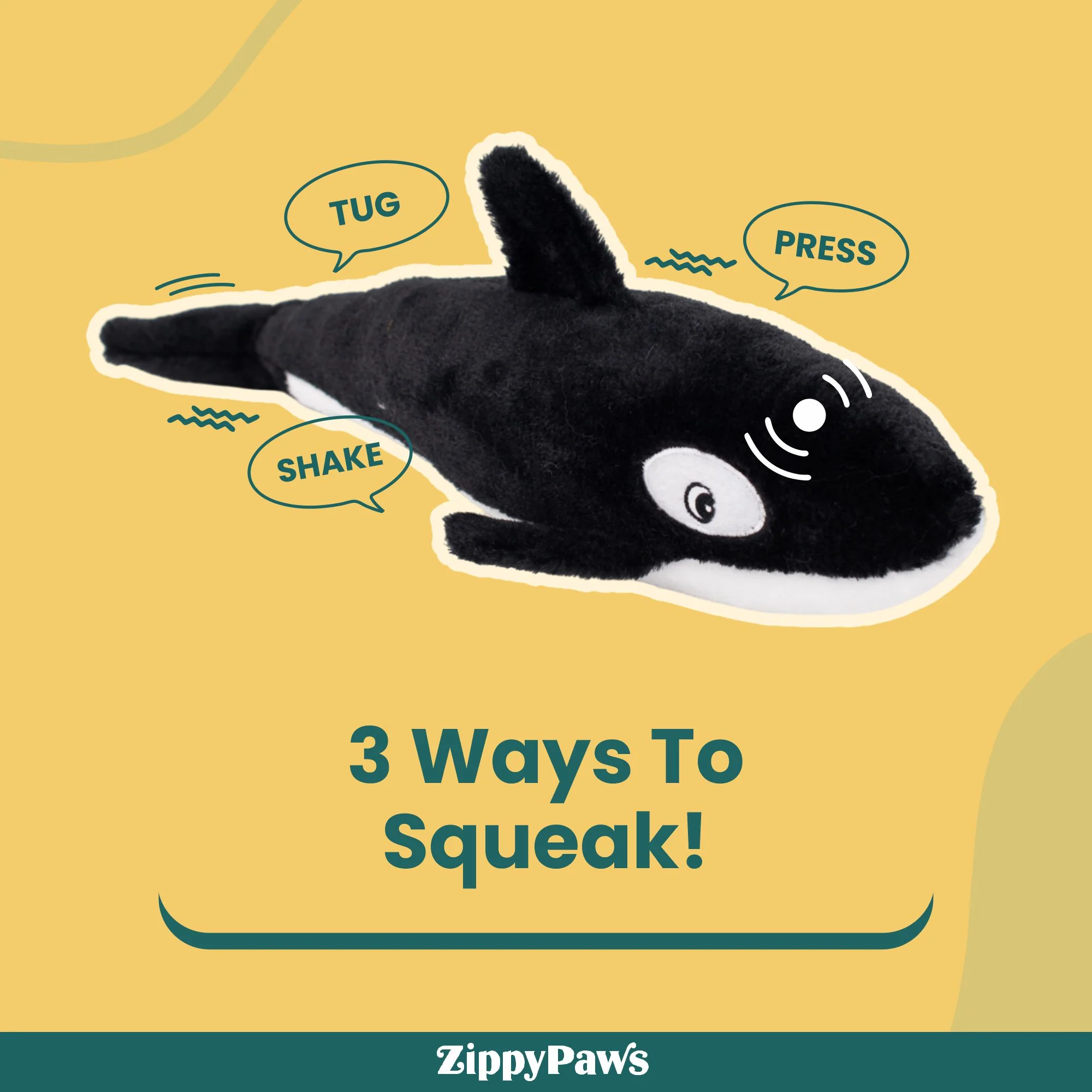 Zippy Paws Killer Whale Jigglerz Plush Toy for Dogs - Image 2