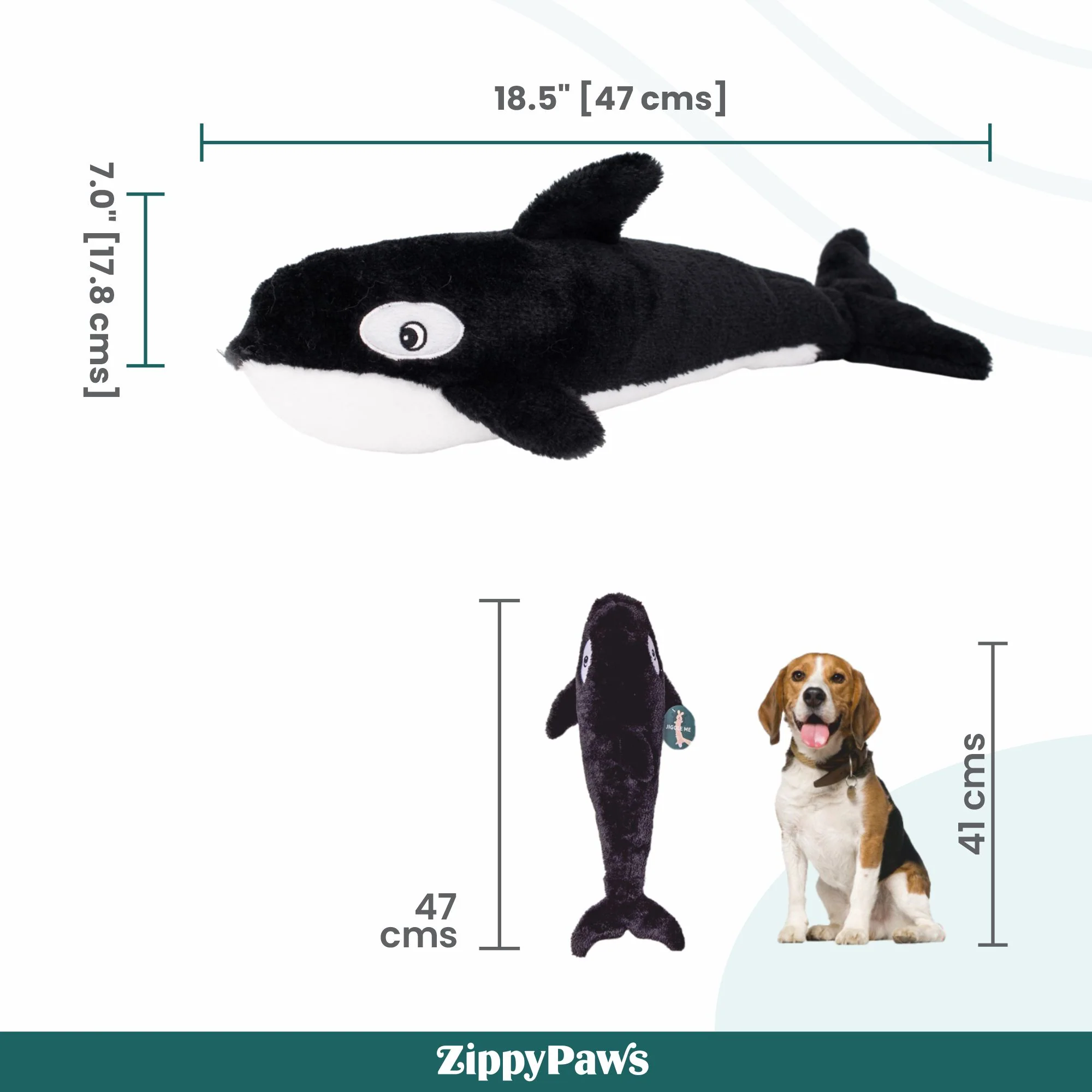 Zippy Paws Killer Whale Jigglerz Plush Toy for Dogs - Image 5