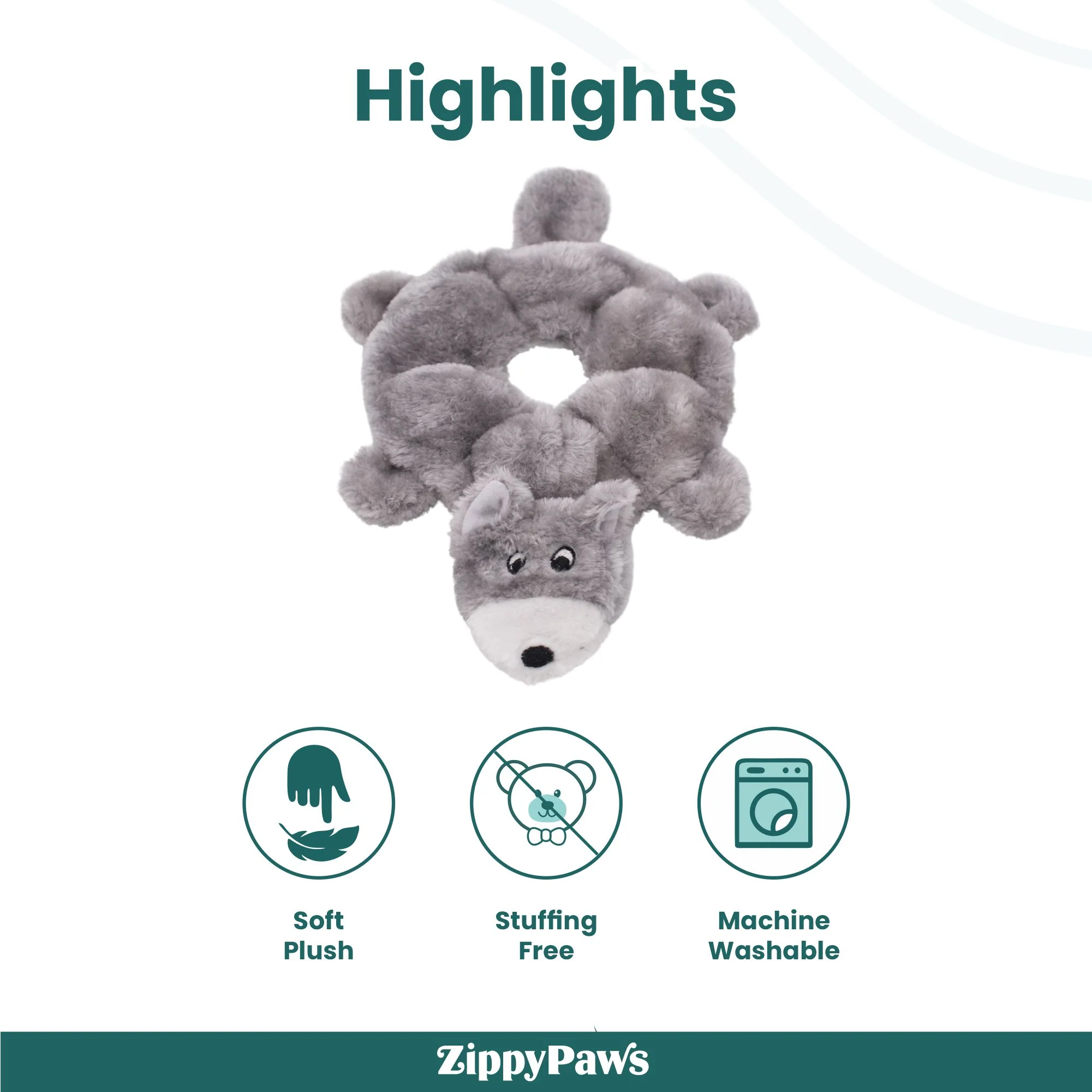 Zippy Paws Loopy Wolf Plush Toy for Dogs - Image 4