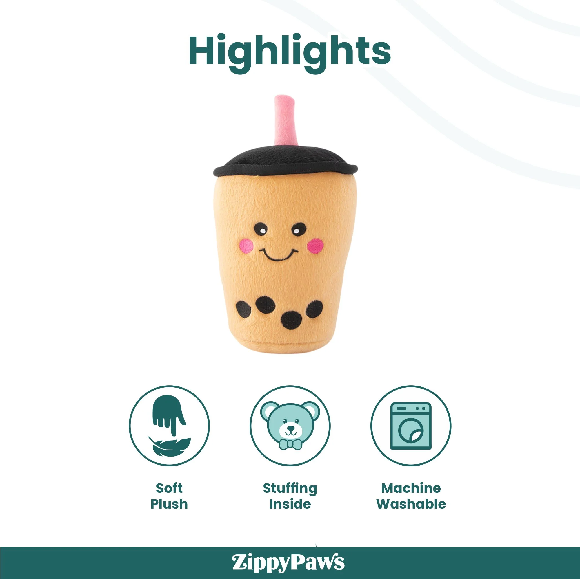 Zippy Paws NomNomz Boba Milk Tea Plush Toy for Dogs - Image 6