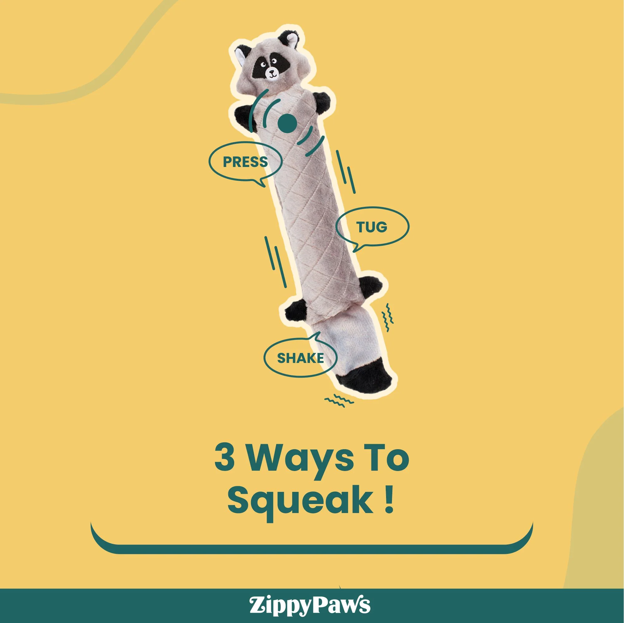 Zippy Paws Raccoon Jigglerz Plush Toy for Dogs - Image 4