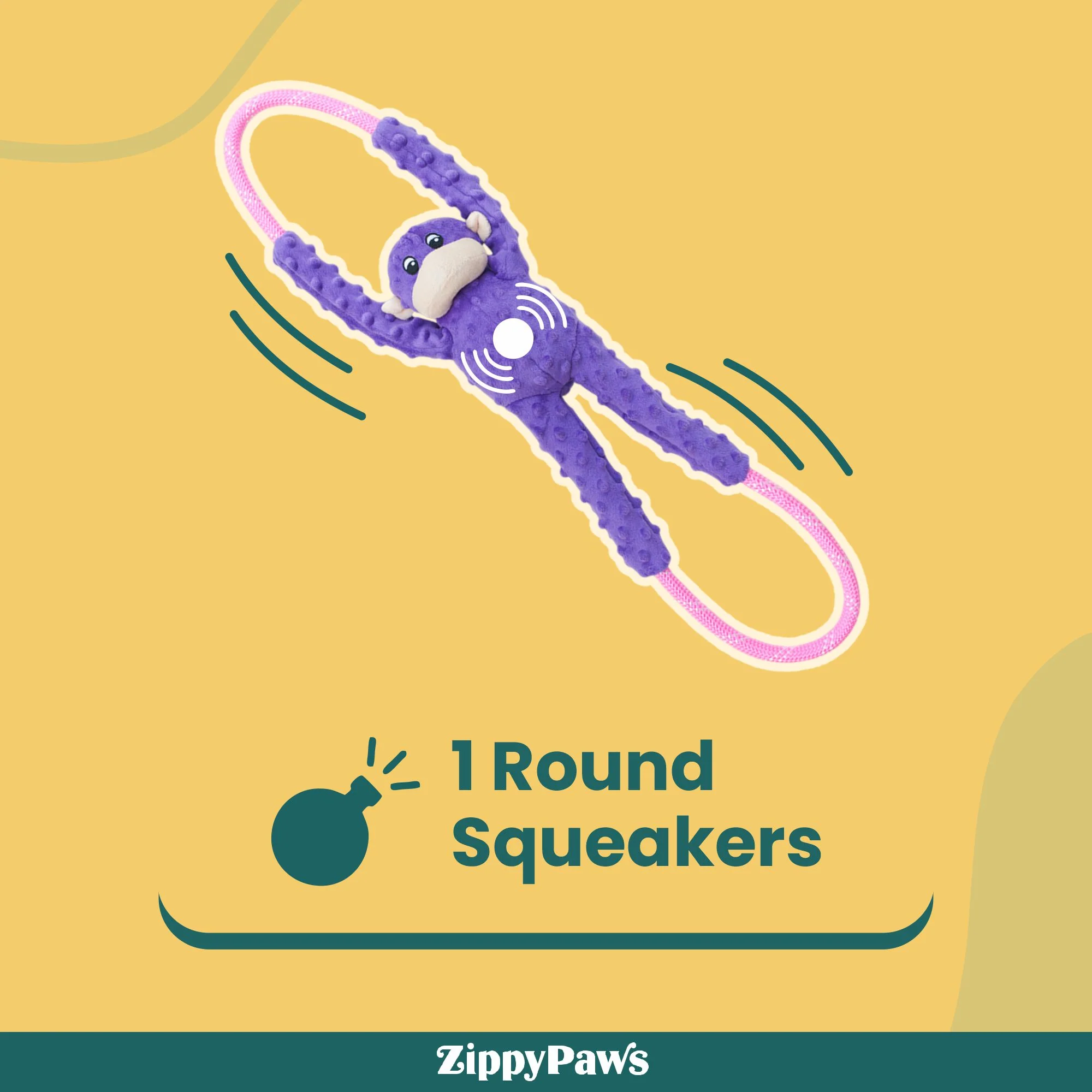Zippy Paws RopeTugz Monkey Purple Plush Toy for Dogs - Image 3