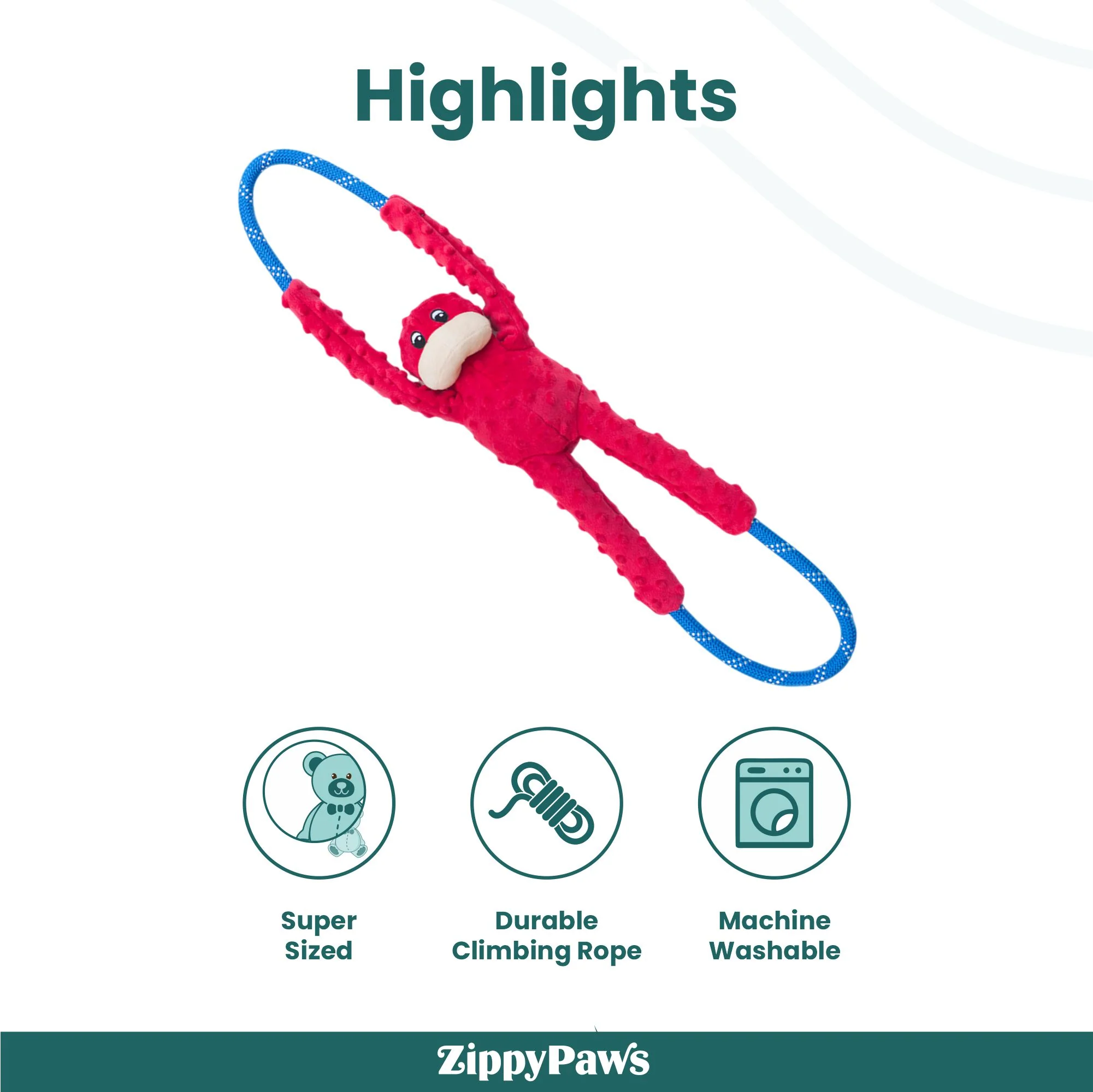 Zippy Paws RopeTugz Monkey Red Plush Toy for Dogs - Image 5