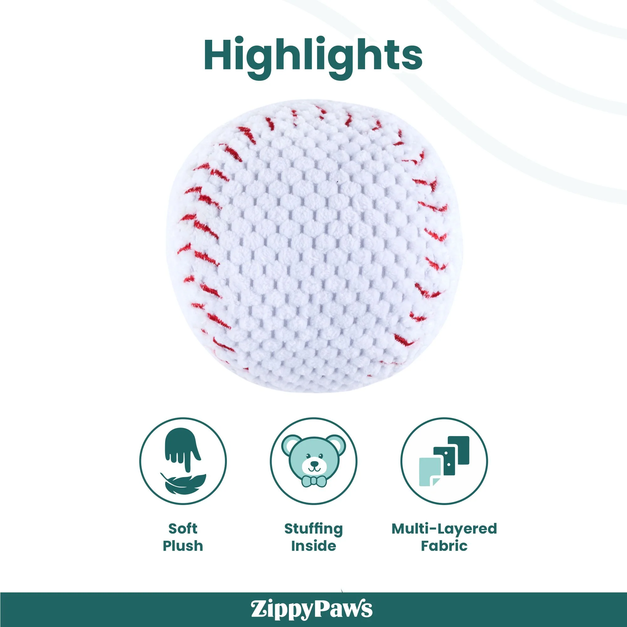 Zippy Paws SportsBallz Baseball Plush Toy for Dogs - Image 5