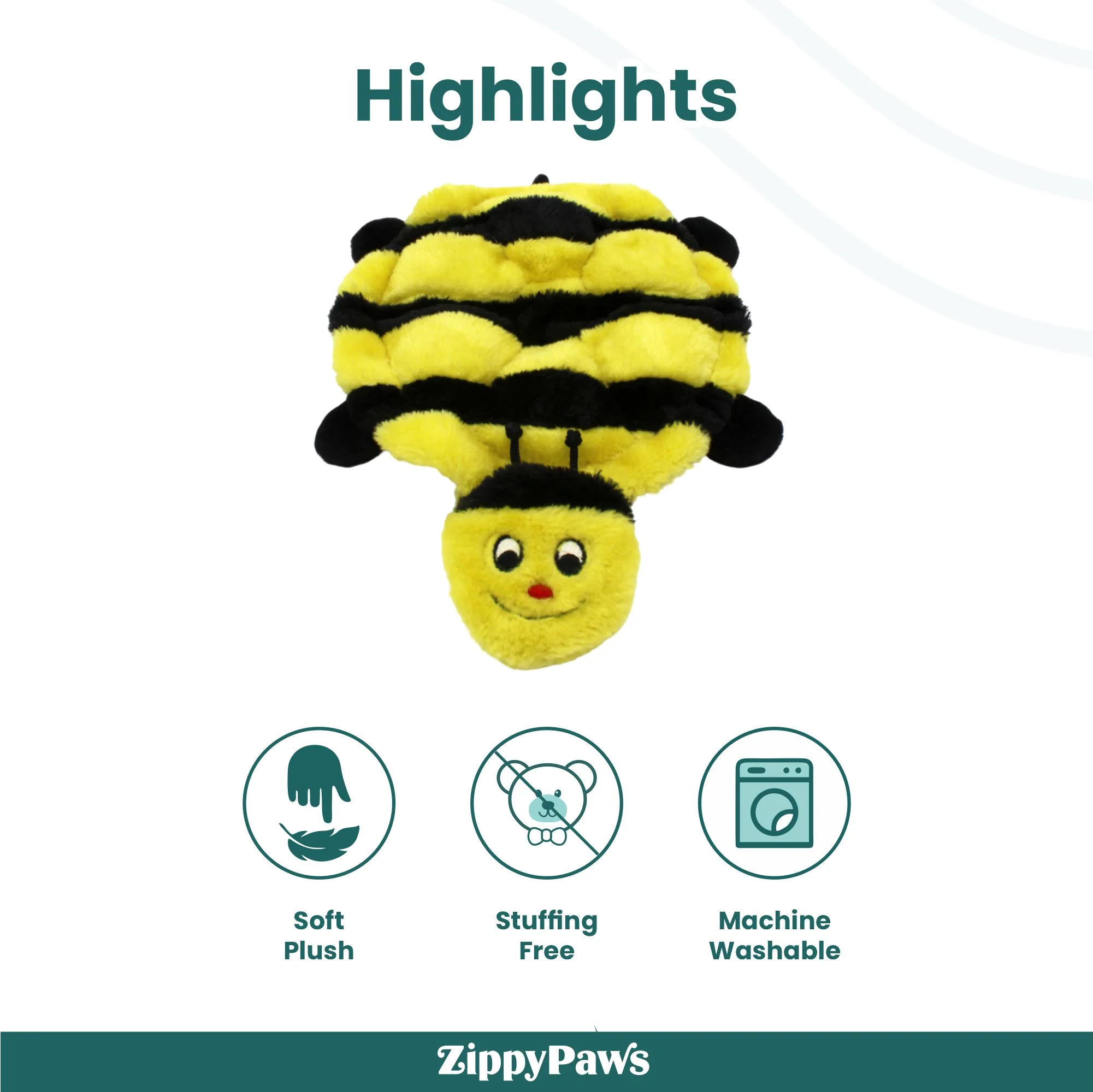Zippy Paws Squeakie Crawler Bertie the Bee Plush Toy for Dogs - Image 6