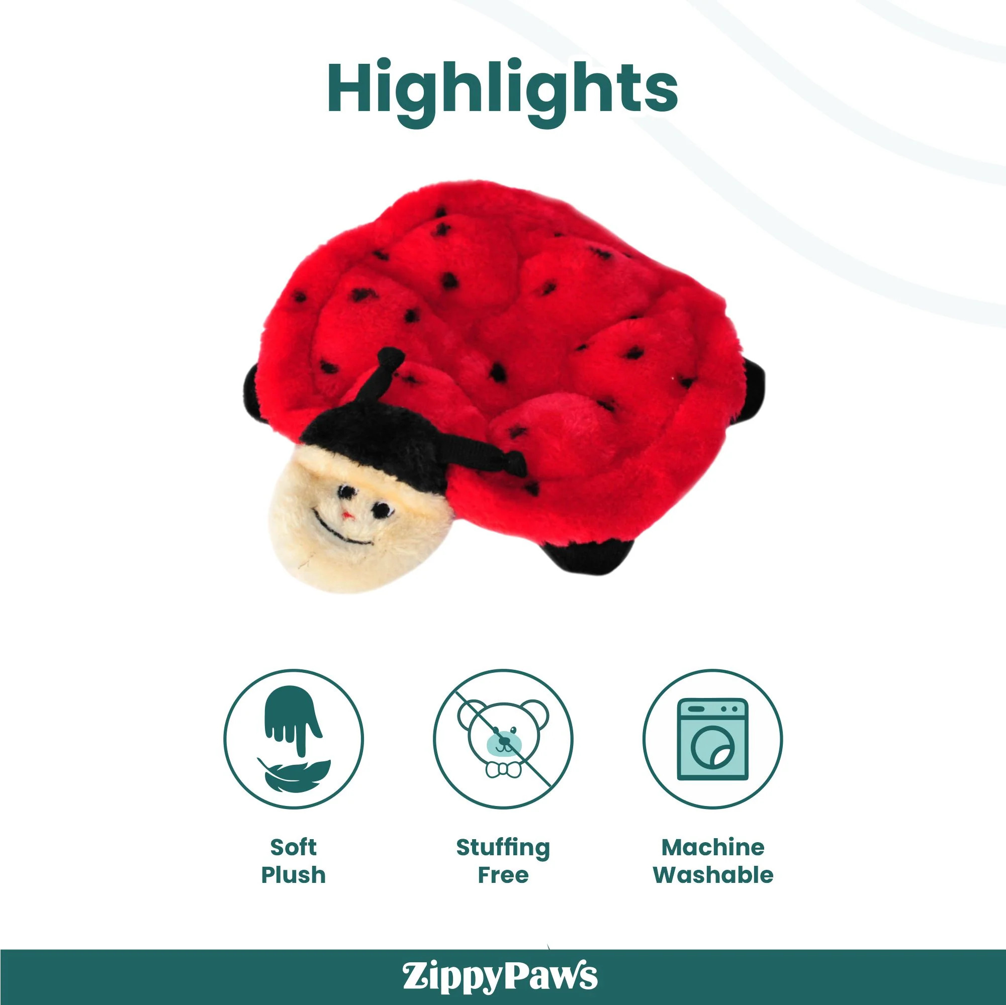 Zippy Paws Squeakie Crawler Betsey the Ladybug Plush Toy for Dogs - Image 5