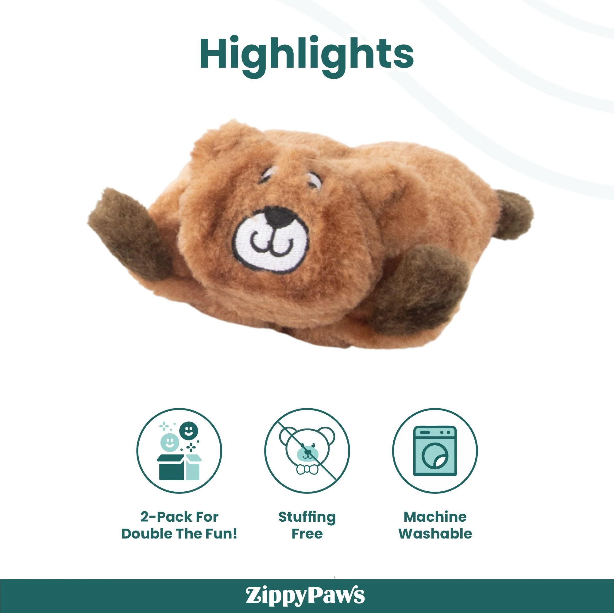 Zippy Paws Squeakie Pads Bear & Moose Plush Toy for Dogs - Image 5