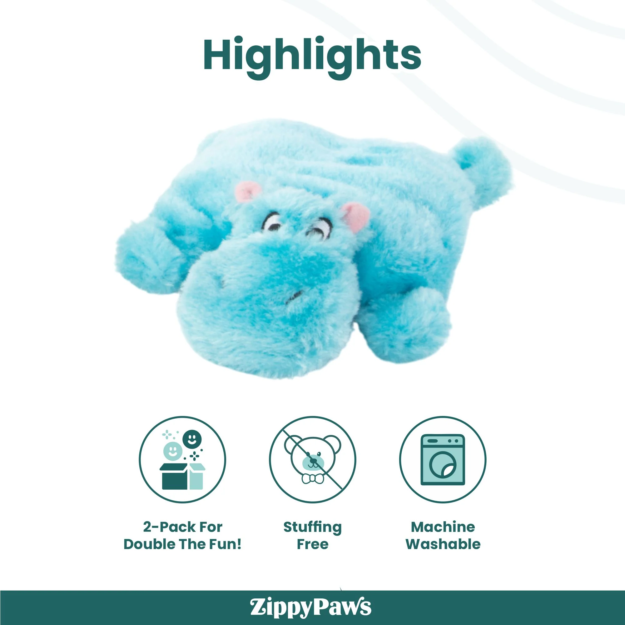 Zippy Paws Squeakie Pads Hippo & Aligator Plush Toy for Dogs - Image 5