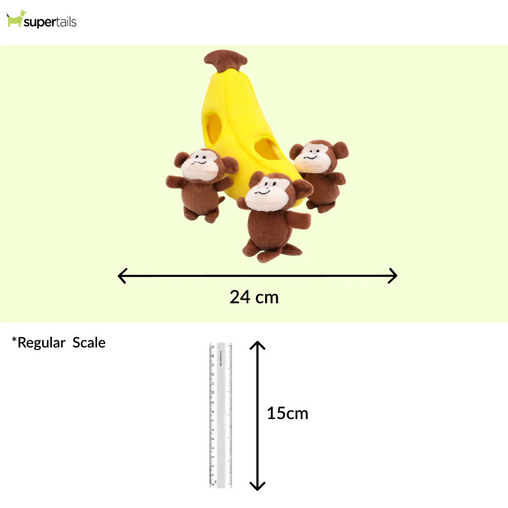 Zippy Paws Zippy Burrow Monkey 'n Banana Plush Toy for Dogs - Image 2
