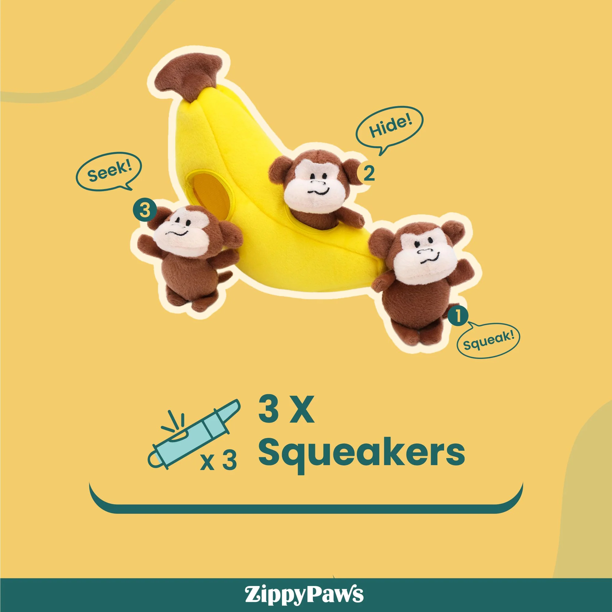 Zippy Paws Zippy Burrow Monkey 'n Banana Plush Toy for Dogs - Image 4