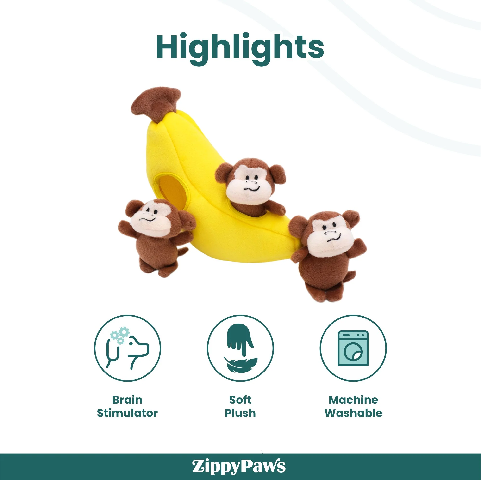 Zippy Paws Zippy Burrow Monkey 'n Banana Plush Toy for Dogs - Image 5