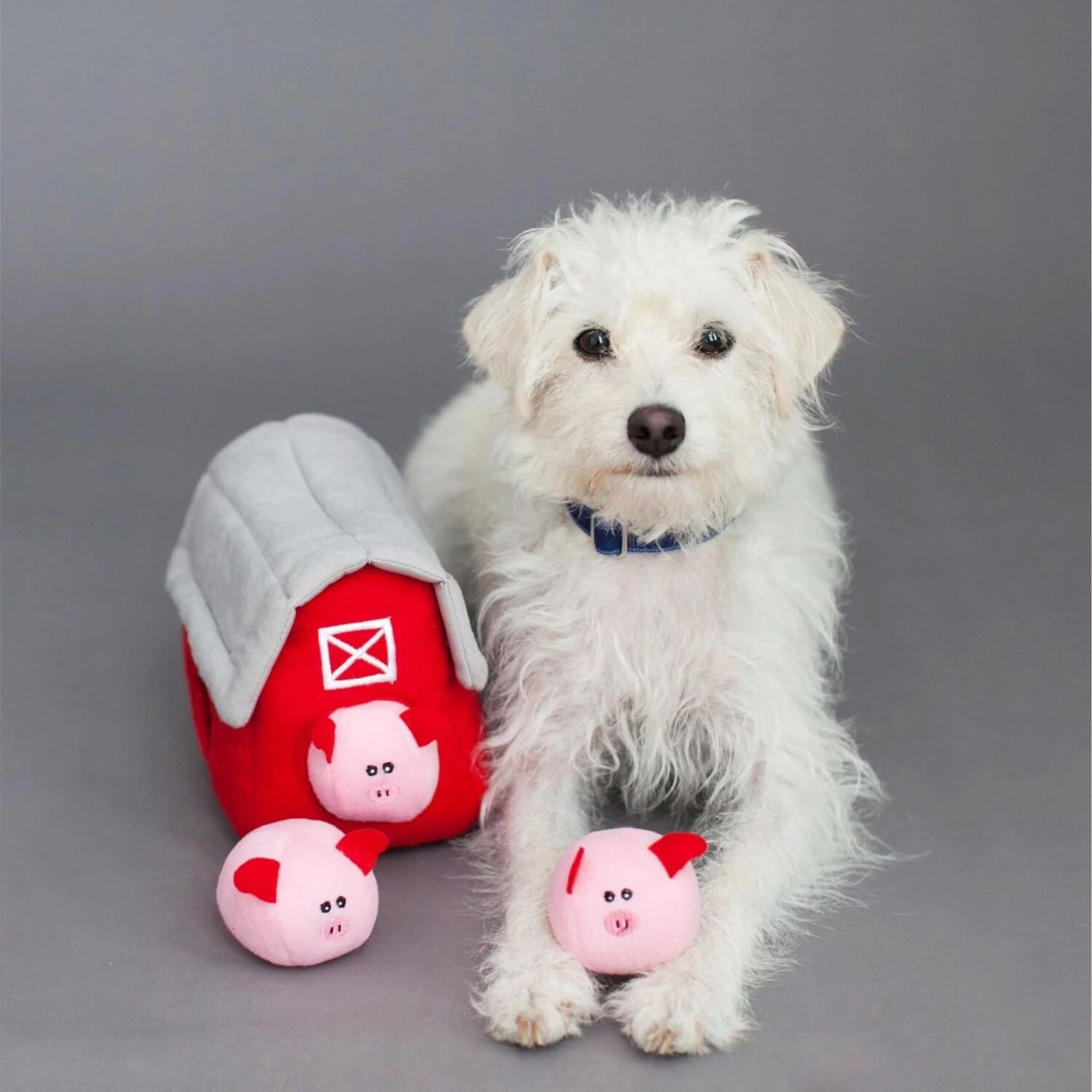 Zippy Paws Zippy Burrow with Bubble Babiez Pig Barn Plush Toy for Dogs - Image 2