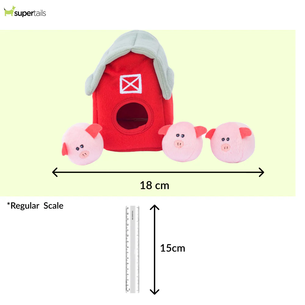 Zippy Paws Zippy Burrow with Bubble Babiez Pig Barn Plush Toy for Dogs - Image 3