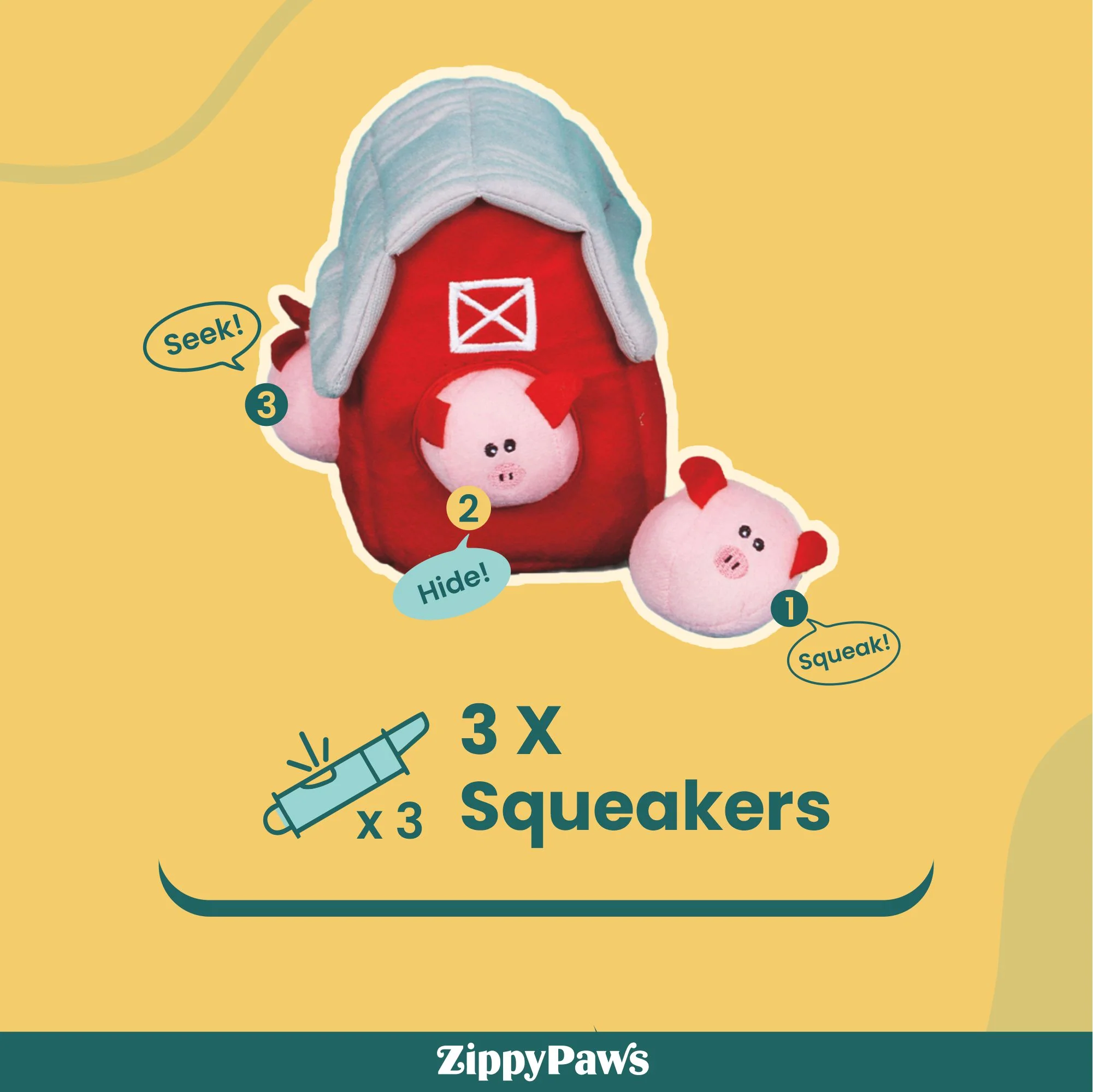 Zippy Paws Zippy Burrow with Bubble Babiez Pig Barn Plush Toy for Dogs - Image 4