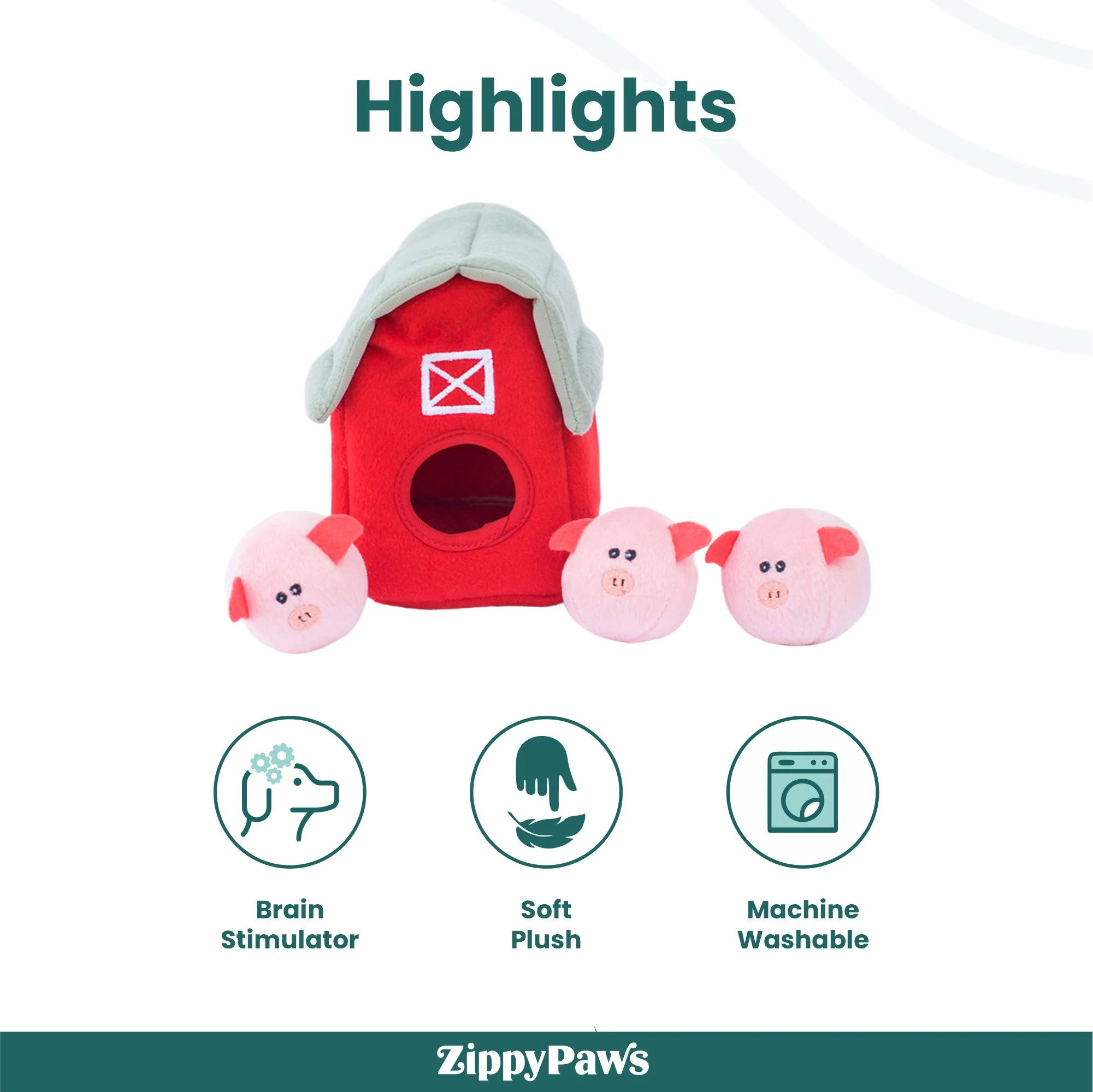 Zippy Paws Zippy Burrow with Bubble Babiez Pig Barn Plush Toy for Dogs - Image 5