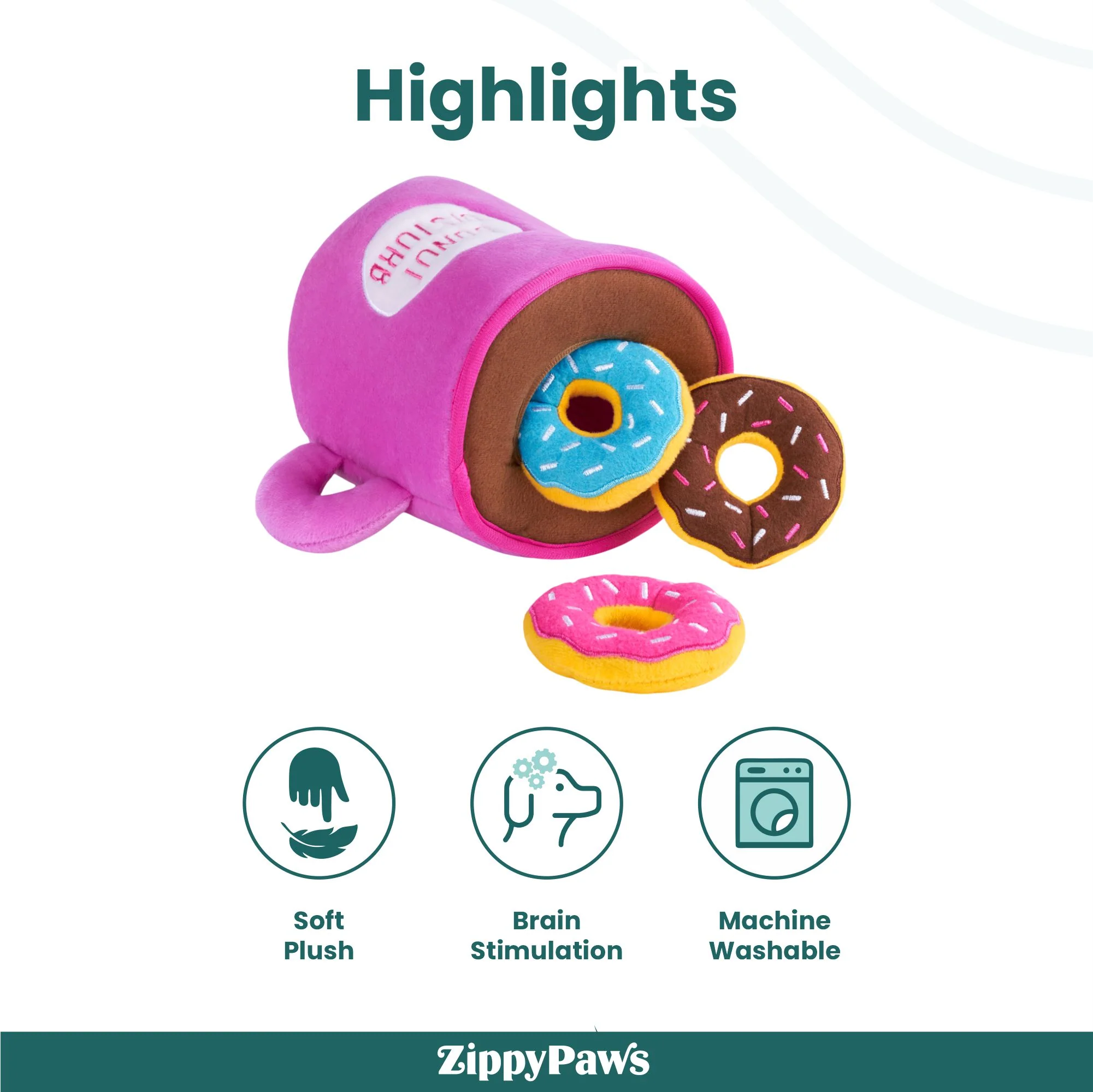 Zippy Paws Zippy Burrows Coffee and Donutz Plush Toy for Dogs - Image 5