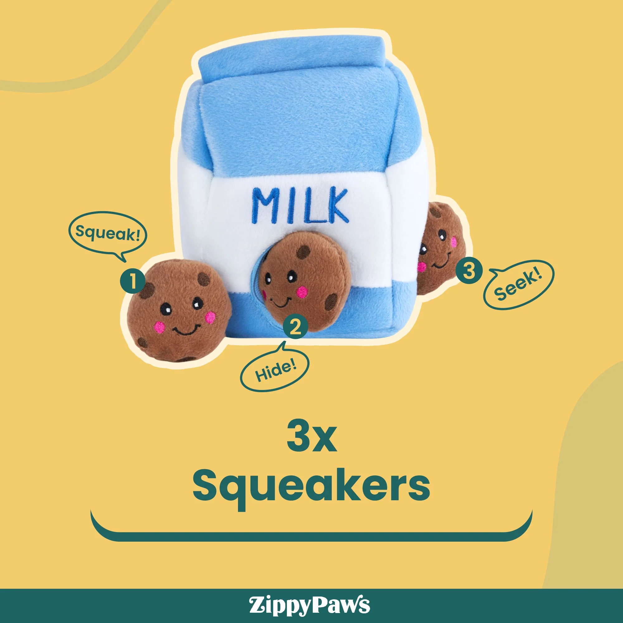 Zippy Paws Zippy Burrows Milk and Cookies Plush Toy for Dogs - Image 3