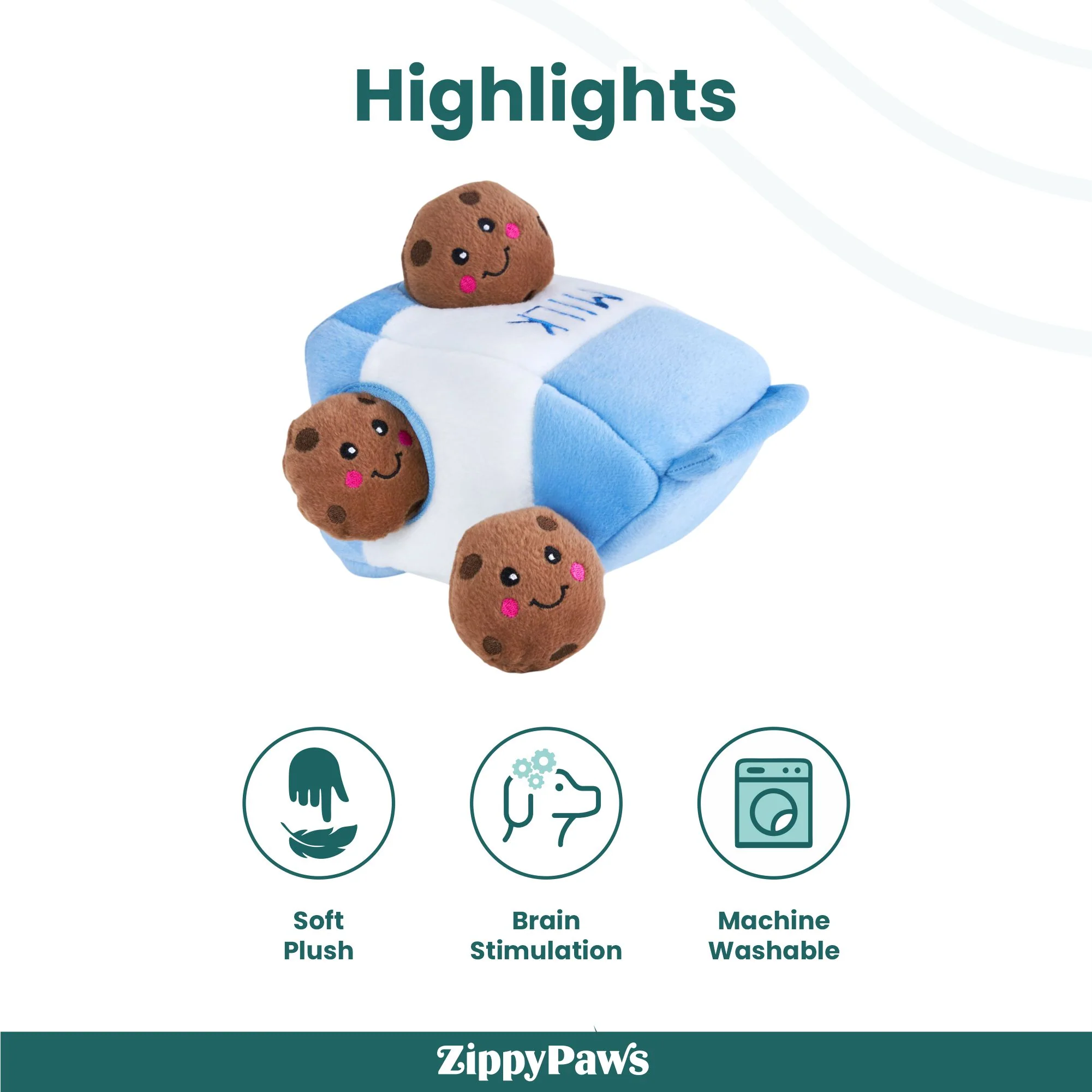 Zippy Paws Zippy Burrows Milk and Cookies Plush Toy for Dogs - Image 4
