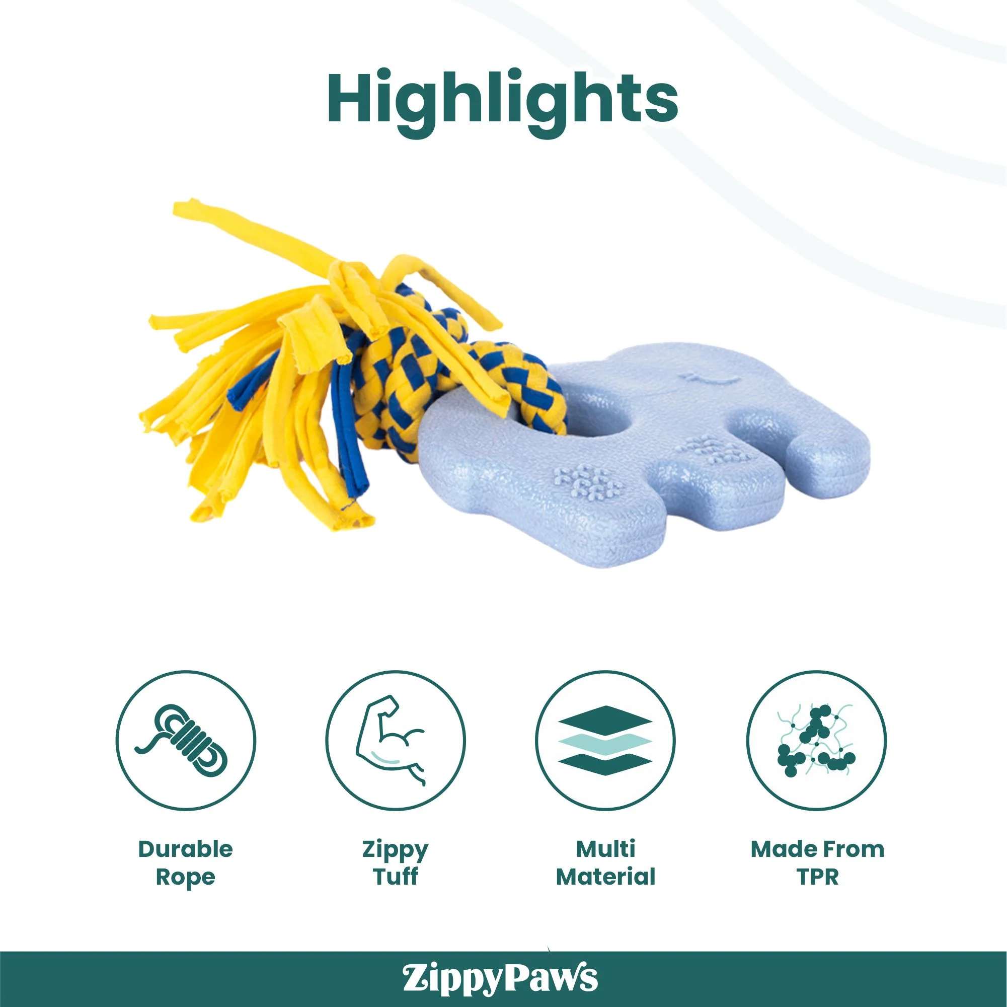 Zippy Paws ZippyTuff Teether Elliot the Elephant Plush Toy for Dogs - Image 3