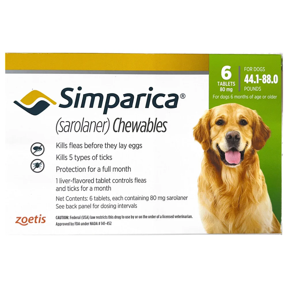 Zoetis Simparica (Sarolaner) Tick & Flea Control Tablet for (20 to 40 kg) Dogs (6 tablets) - Image 2