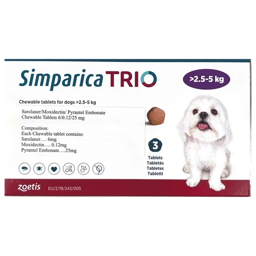 Zoetis Simparica Trio (Sarolaner) Tick and Flea Control Tablet for Dogs (pack of 3 tablets) - Image 5