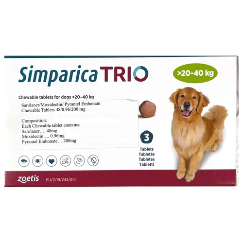 Zoetis Simparica Trio (Sarolaner) Tick and Flea Control Tablet for Dogs (pack of 3 tablets) - Image 4