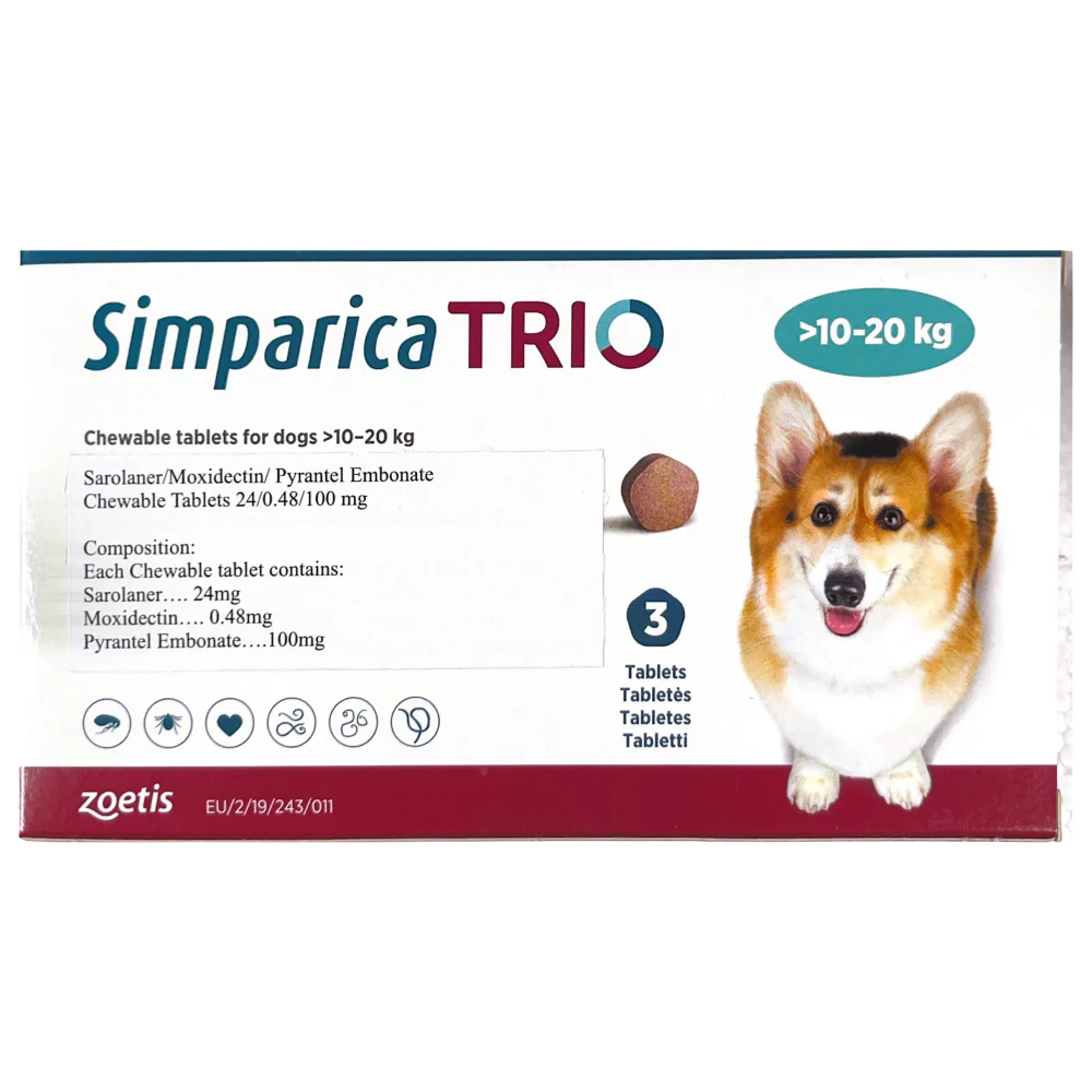 Zoetis Simparica Trio Tablet (10-20 kg) and Virbac Clinar M Shampoo Tick & Flea Control Combo for Dogs - Image 2