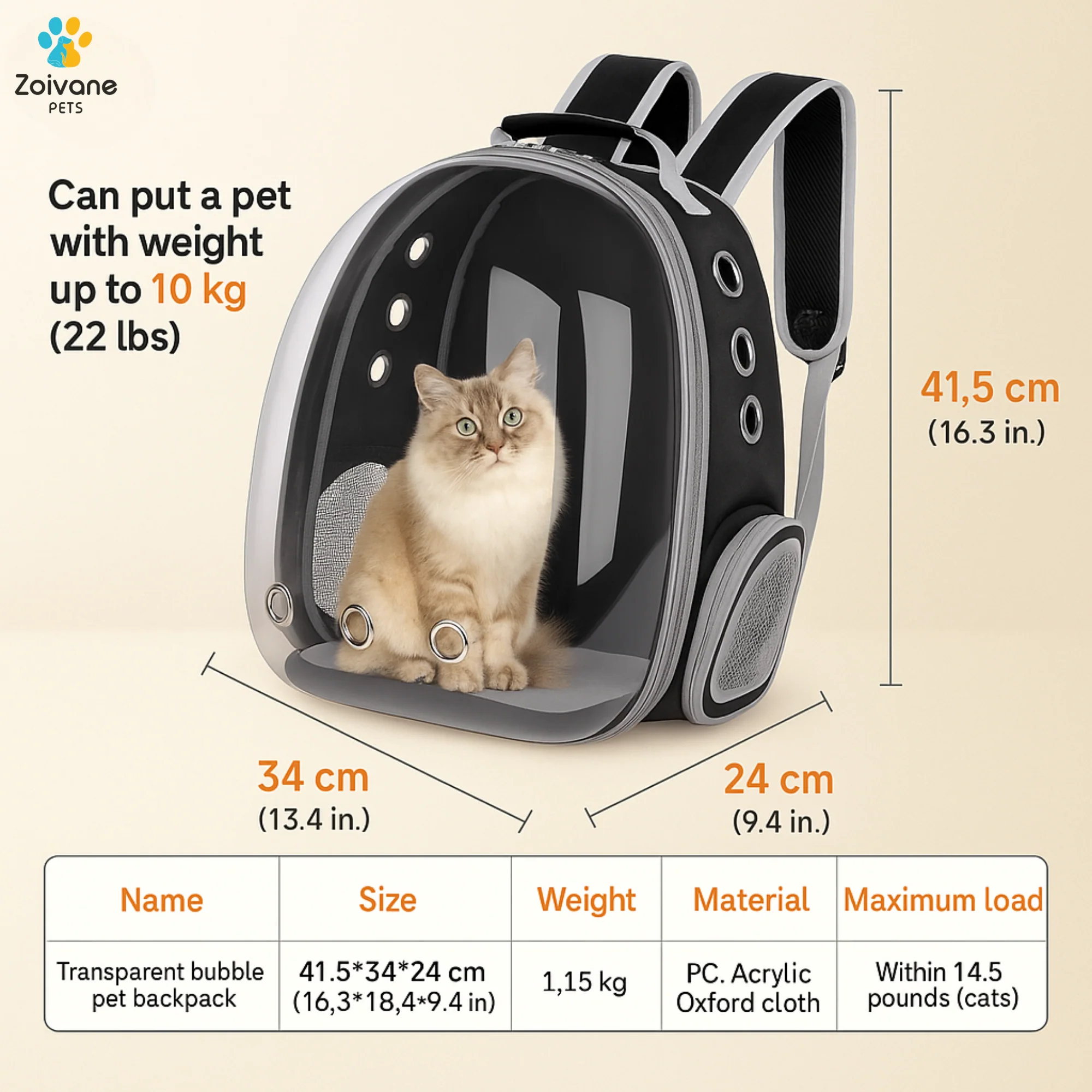 Zoivane Carrier Bag pack for Cats (Black) - Image 7