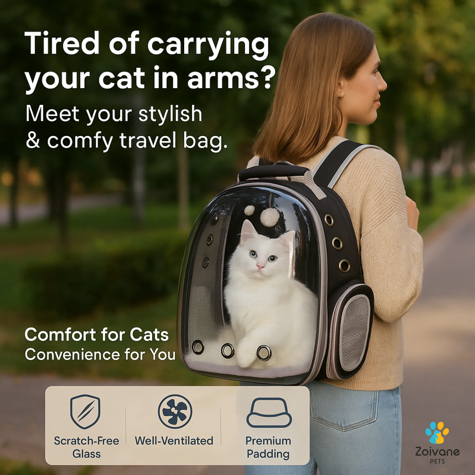 Zoivane Carrier Bag pack for Cats (Black) - Image 8
